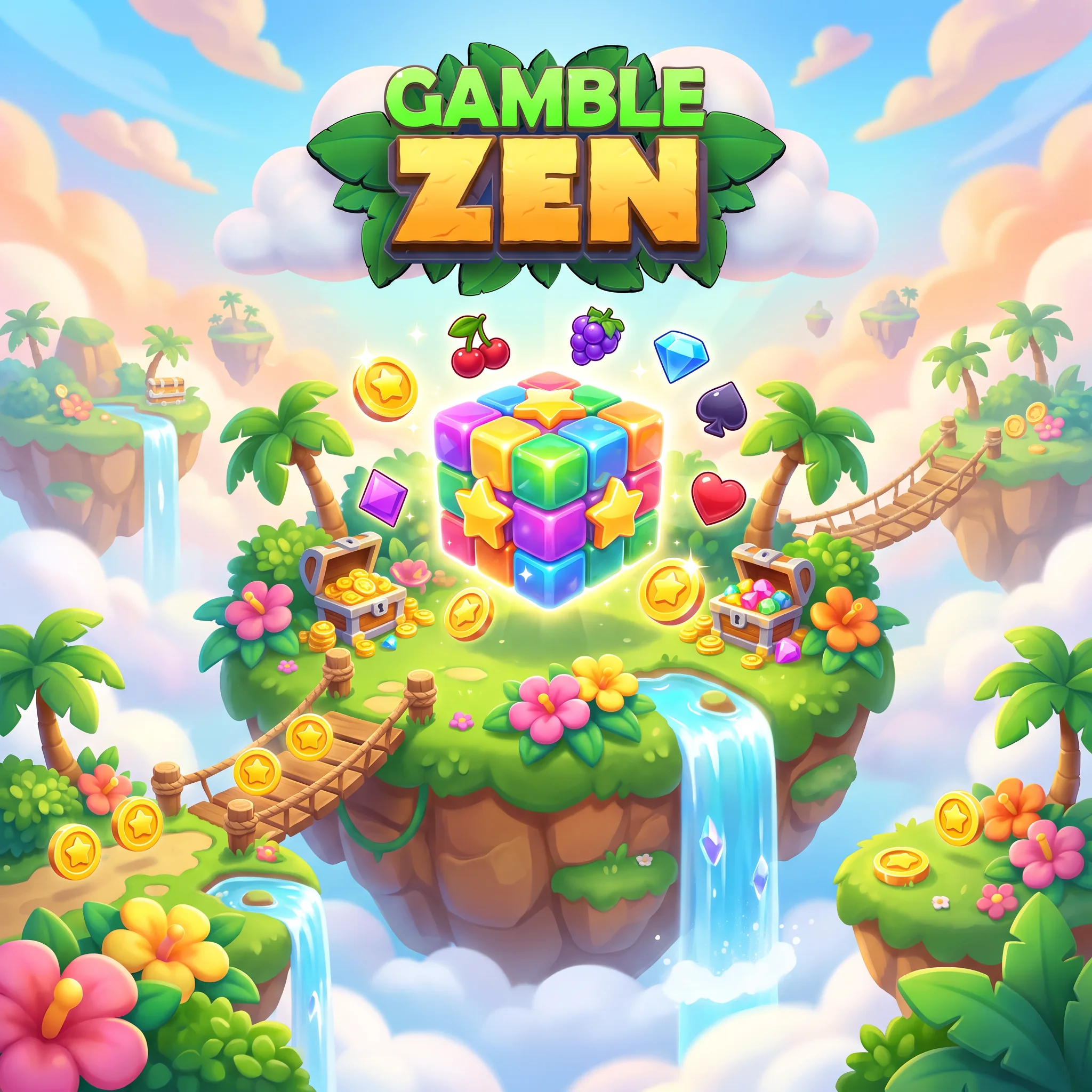 GambleZen bonus cube above a tropical island